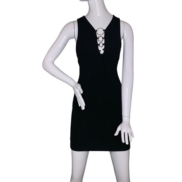 Haus of Pixie Bodycon Dress Size Large Black Ring Chain Accent Down The Cleavage - Picture 1 of 8